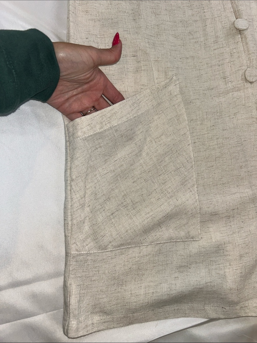 Cream Button-Front Linen Romper - Picture 2 of 4